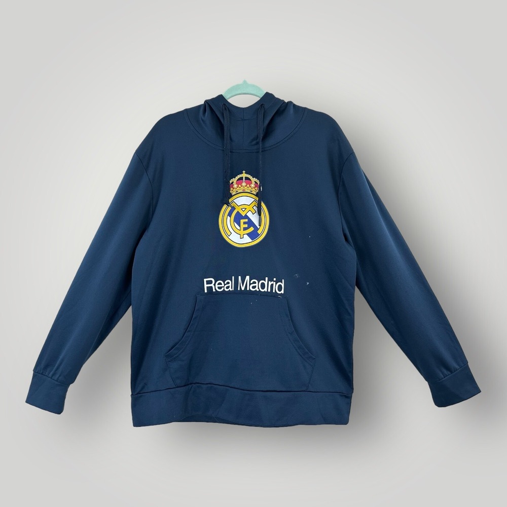 Real Madrid Official Hoodie Size LARGE Blue Pullover Soccer Coat Blue